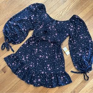 B.Darlin Balloon Sleeves Mini Dress Romantic Floral Ruffle Belted Size 7/8